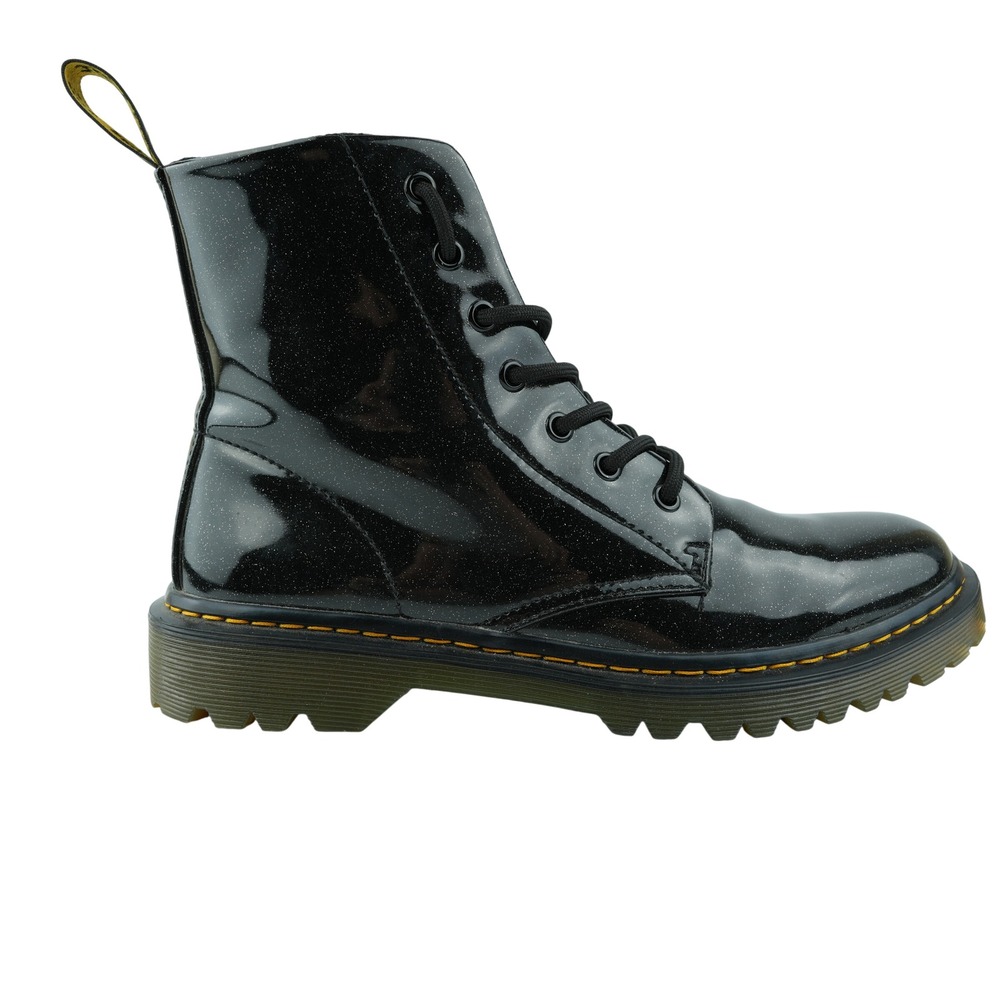 Dr‎ Martens Luana Combat Boots Womens 10 Black Patent Leather Glitter Sparkle